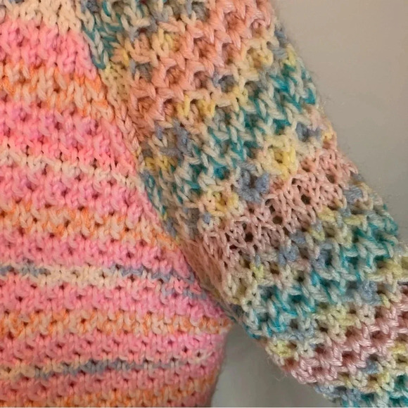 Handmade  Pink Blue Crocheted Oversized Button Front Cardigan XL - Picture 7 of 14